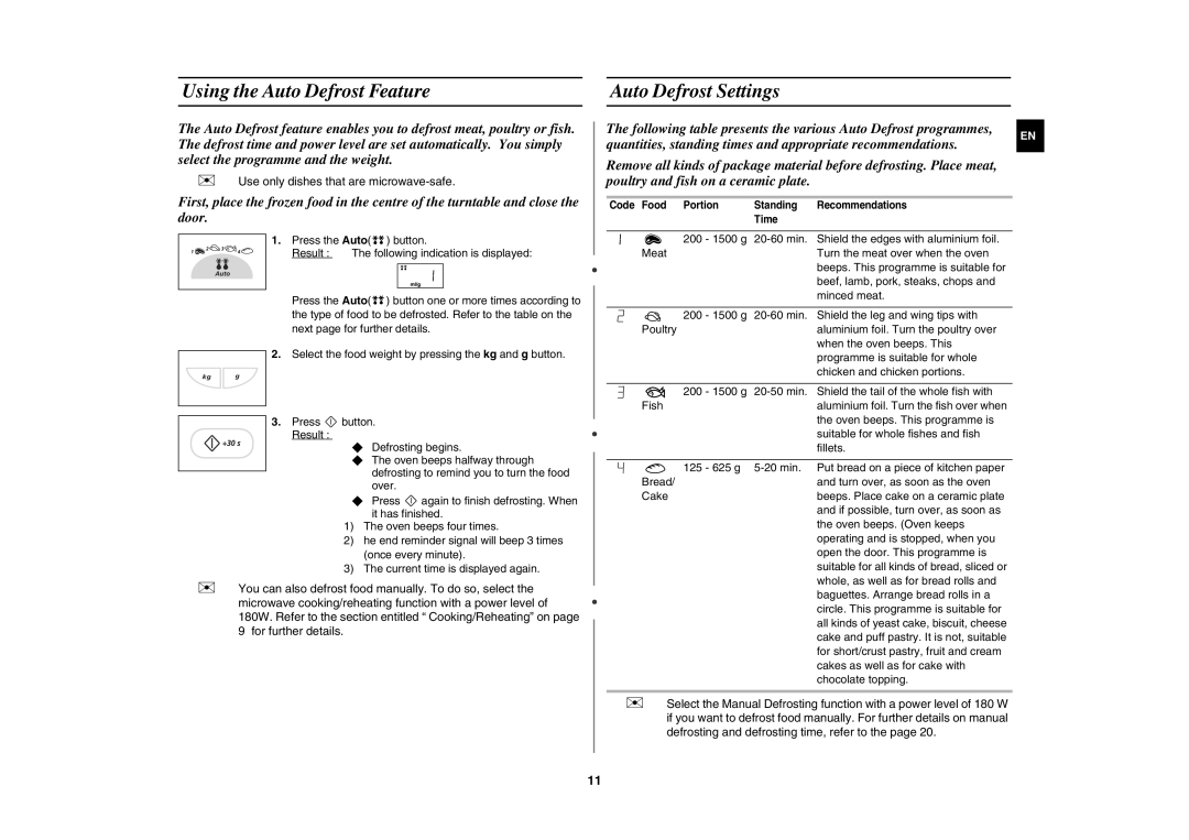 Samsung G2739N/XEH, G2739N-S/XEH, G2739N/LIB manual Using the Auto Defrost Feature Auto Defrost Settings 