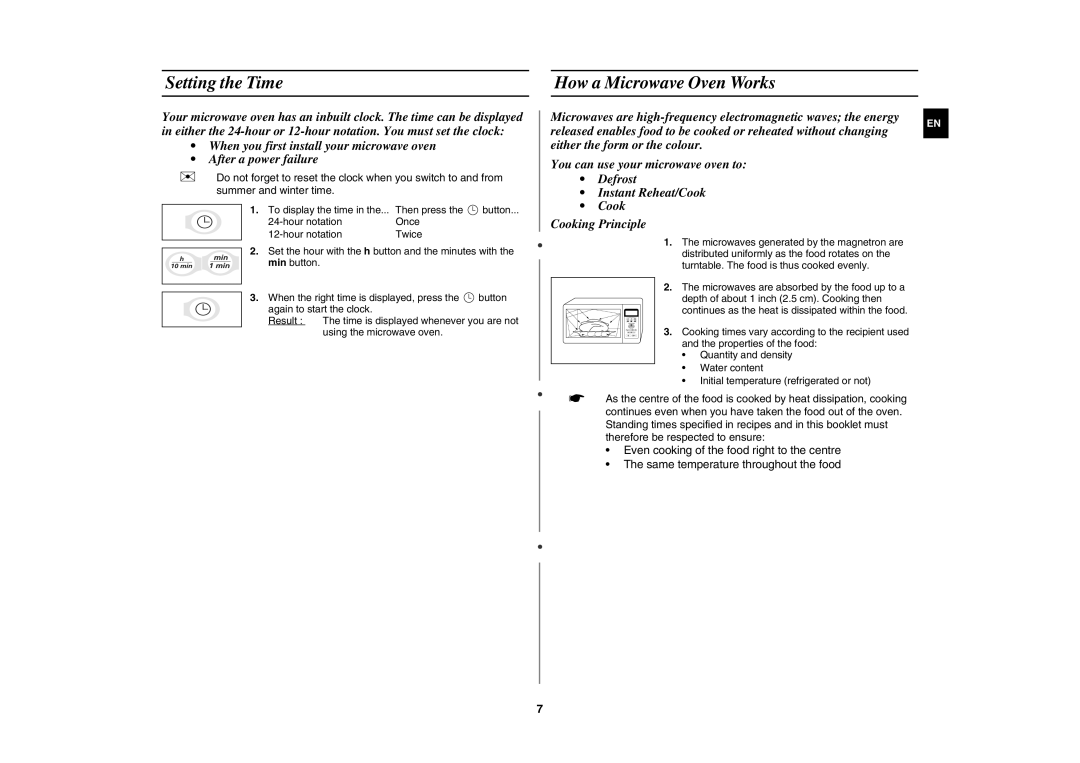 Samsung G2739N/LIB, G2739N-S/XEH, G2739N/XEH manual Setting the Time, How a Microwave Oven Works 