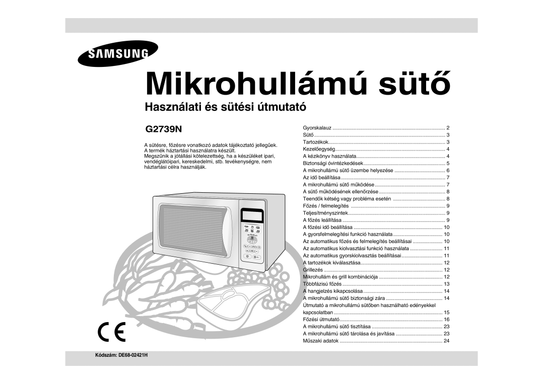 Samsung G2739N/XEH manual Mikrohullám és grill kombinációja, Útmutató a mikrohullámú sütőben használható edényekkel 