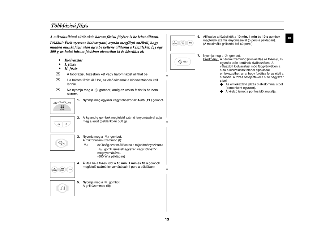 Samsung G2739N/XEH, G2739N-S/XEH manual Többfázisú főzés 