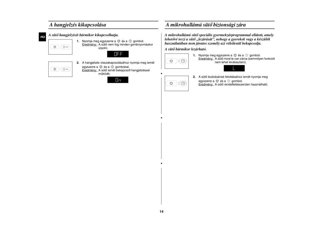 Samsung G2739N-S/XEH, G2739N/XEH manual Hangjelzés kikapcsolása, Mikrohullámú sütő biztonsági zára 