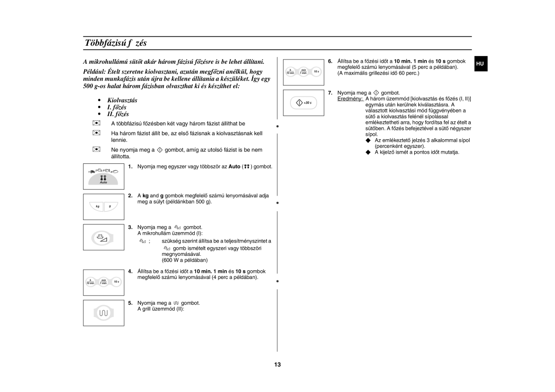 Samsung G2739N-S/XEH manual Többfázisú főzés 