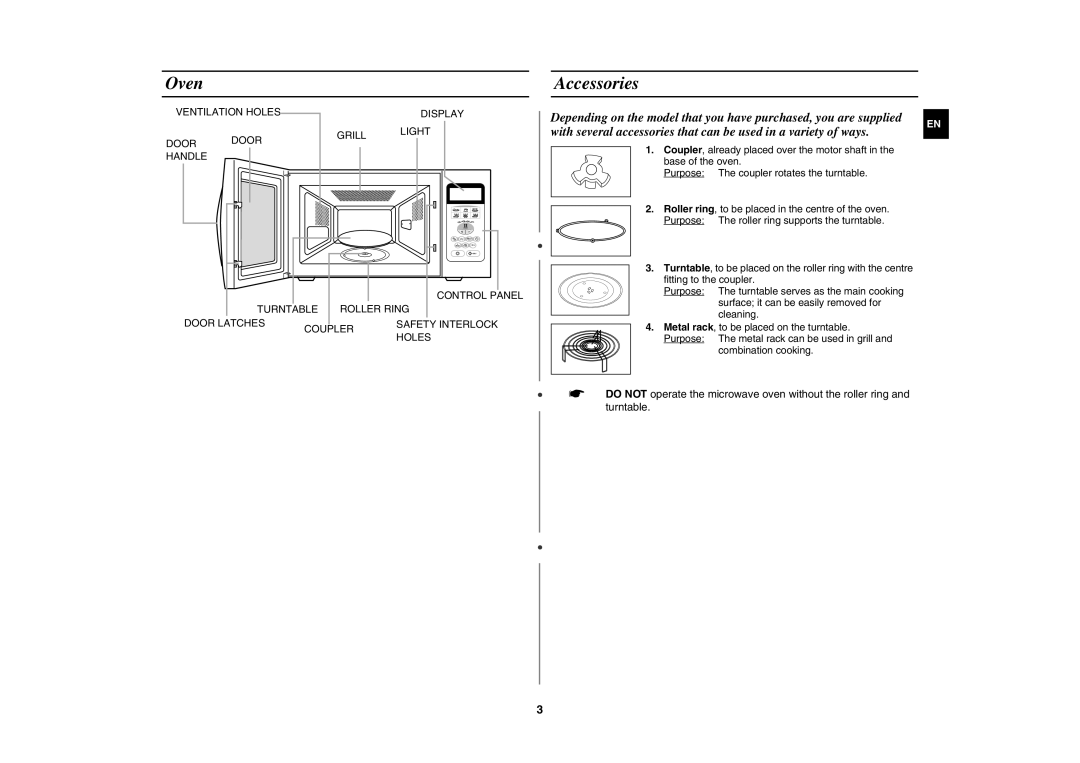 Samsung G2739N technical specifications Oven, Accessories 