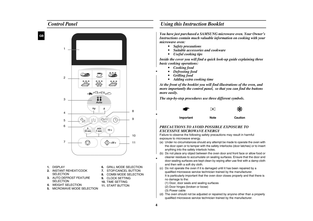 Samsung G2739N/LIB, G2739N/XEH manual Control Panel Using this Instruction Booklet, Important NoteCaution 