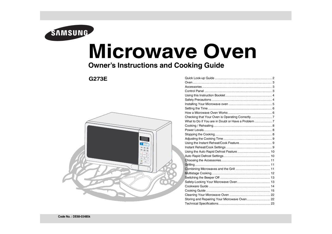 Samsung G273E/BAL manual Microwave Oven 