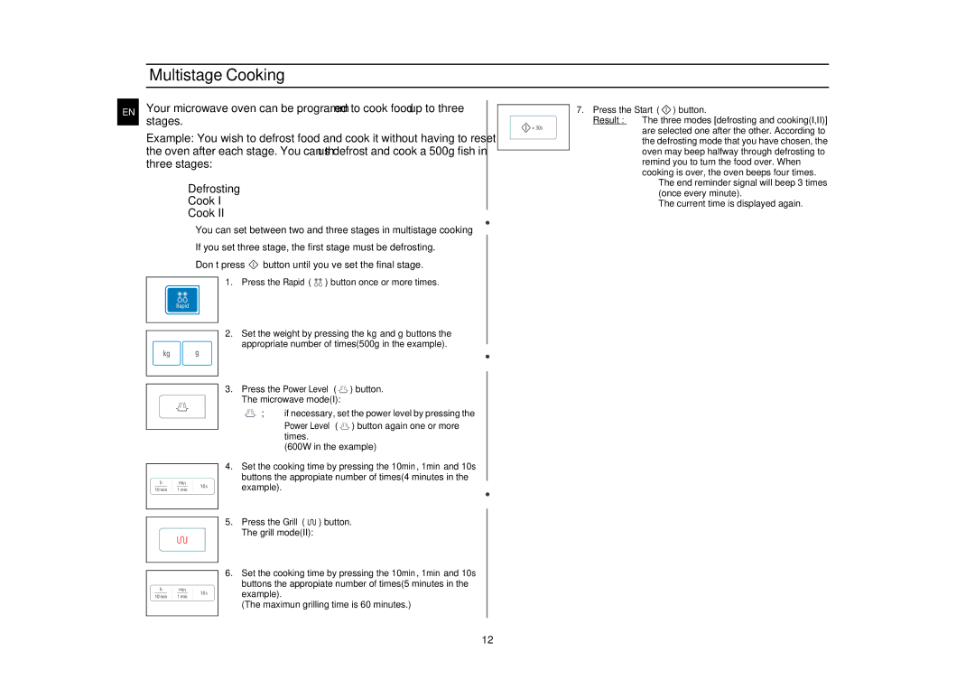 Samsung G273E/BAL manual Multistage Cooking, Example Press the Start button 