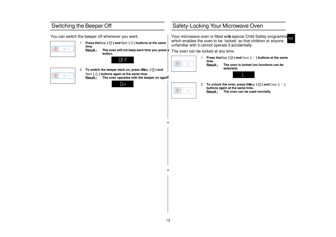 Samsung G273E/BAL manual Switching the Beeper Off Safety-Locking Your Microwave Oven 