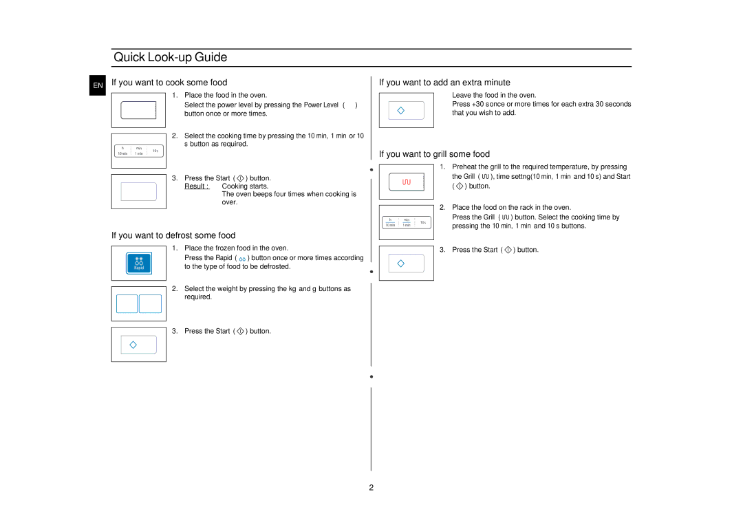 Samsung G273E/BAL manual Quick Look-up Guide, EN If you want to cook some food 