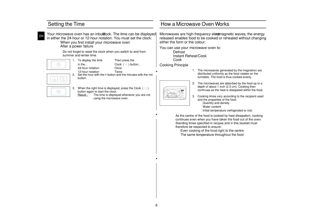 Samsung G273E/BAL manual Setting the Time How a Microwave Oven Works 