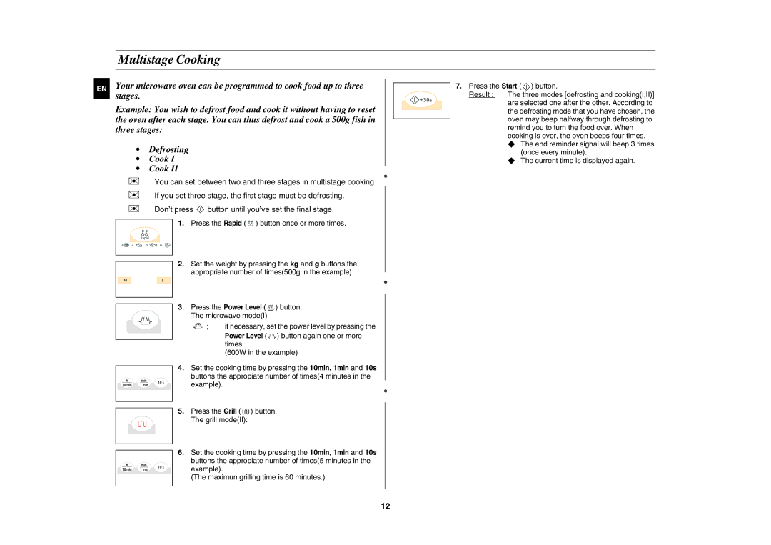 Samsung G273V-S/SLI manual Multistage Cooking, Example Press the Start button 