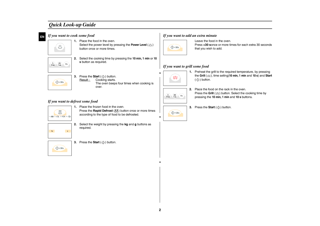 Samsung G273V-S/SLI manual Quick Look-up Guide, EN If you want to cook some food 