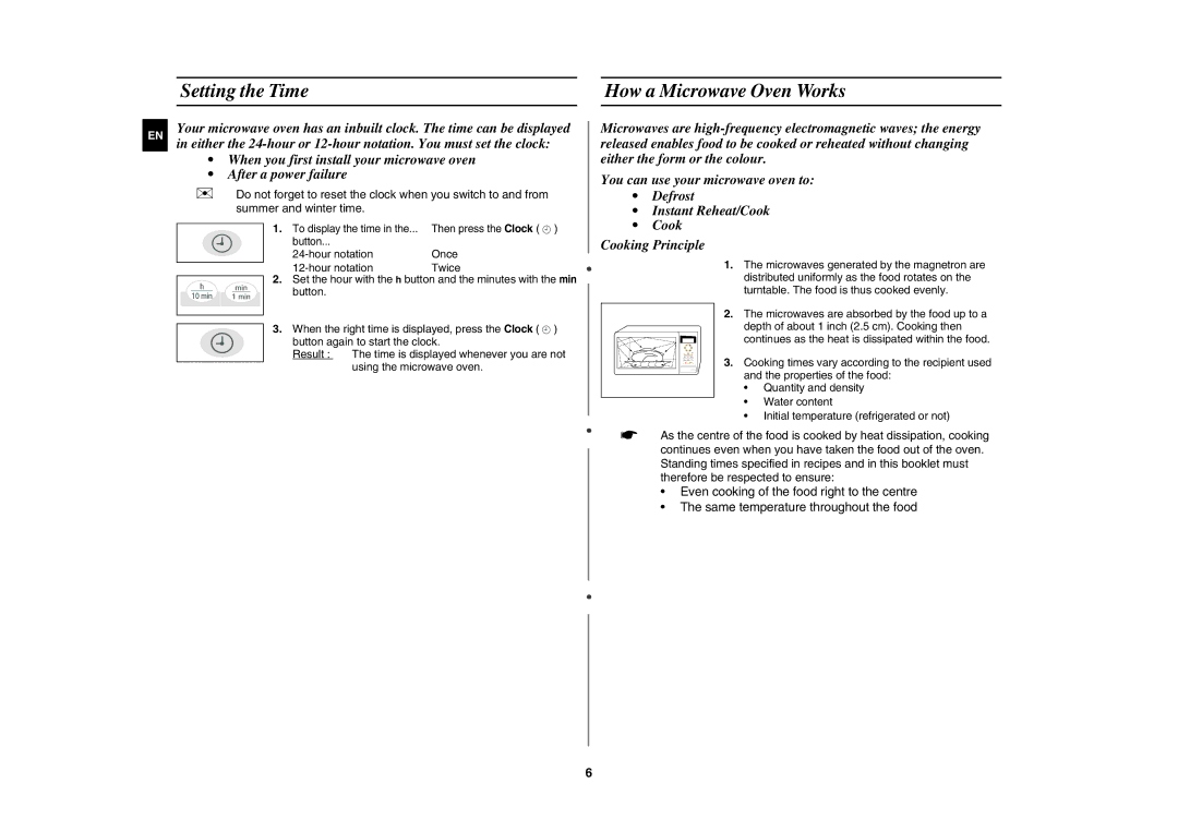 Samsung G273V-S/SLI manual Setting the Time How a Microwave Oven Works 