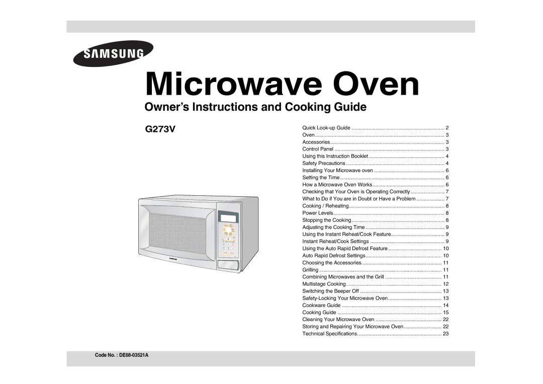 Samsung G273V/ZAM, G273V/FAL, G273V/XSG manual Microwave Oven 