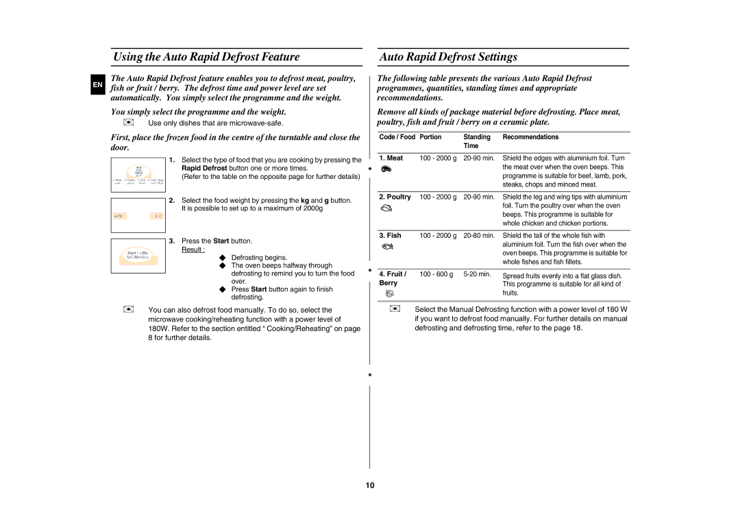 Samsung G273V/ZAM, G273V/FAL, G273V/XSG manual Using the Auto Rapid Defrost Feature, Auto Rapid Defrost Settings 