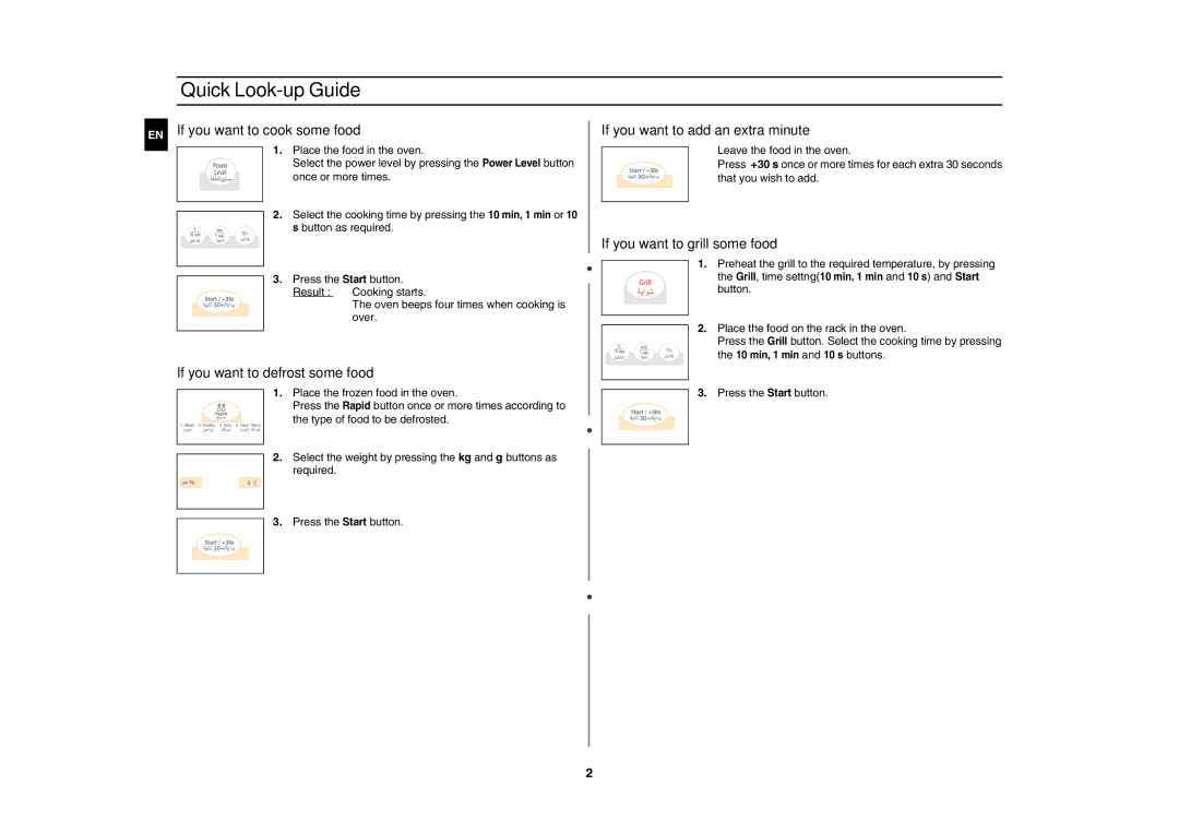 Samsung G273V/XSG, G273V/FAL, G273V/ZAM manual Quick Look-up Guide, EN If you want to cook some food 