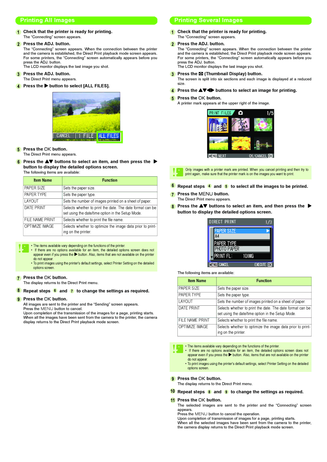 Samsung G4 Wide Printing All Images, Printing Several Images, Press the $ button to select ALL Files Press the O button 