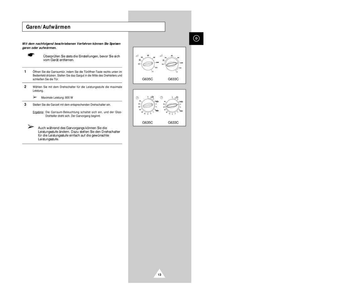 Samsung G633C-1(SSW) manual Garen/Aufwärmen 