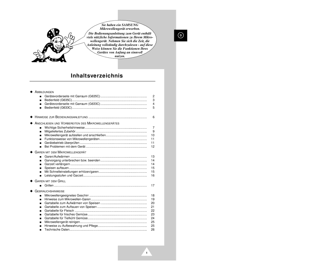 Samsung G633C-1(SSW) manual Inhaltsverzeichnis 