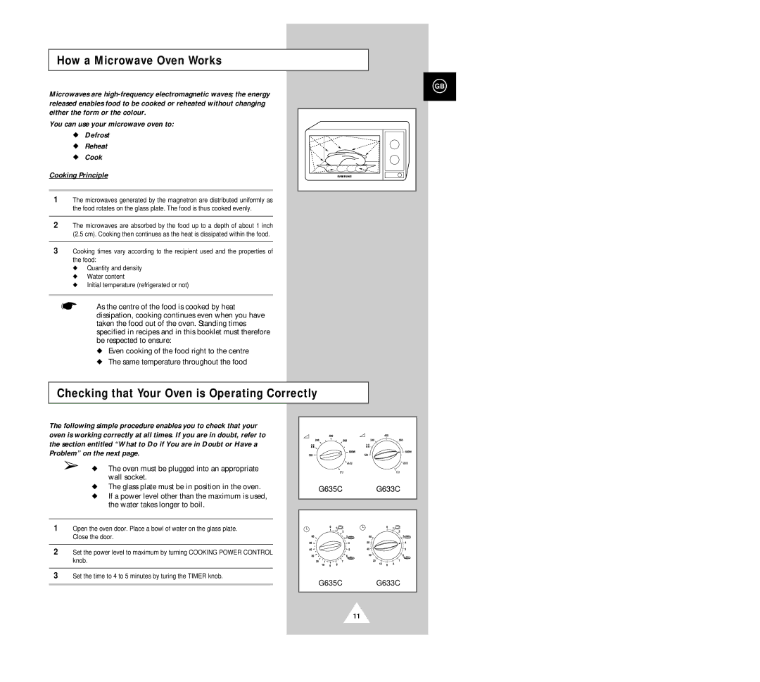 Samsung G633C(SKW), G633C(SDRW), G633C(SCAW) How a Microwave Oven Works, Checking that Your Oven is Operating Correctly 