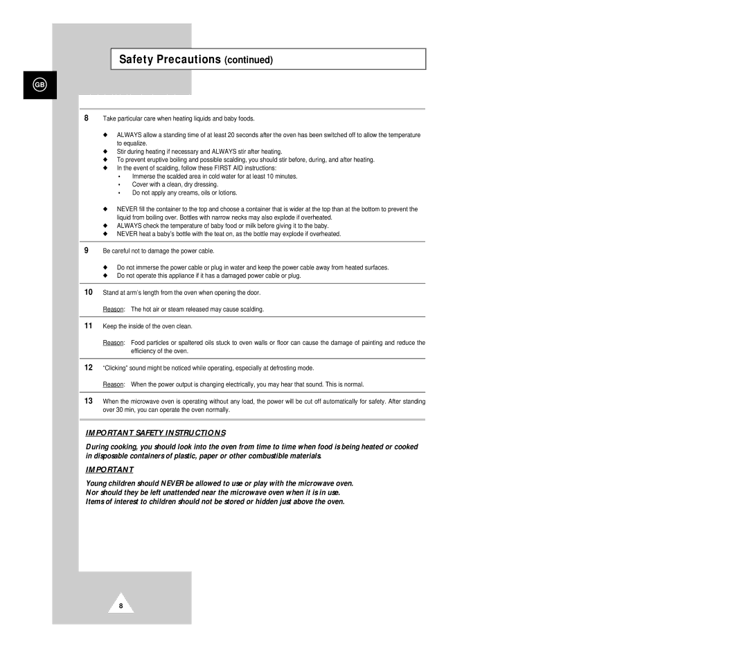 Samsung G633C(SDRW), G633C(SKW), G633C(SCAW), G633C/NSI manual Important Safety Instructions 