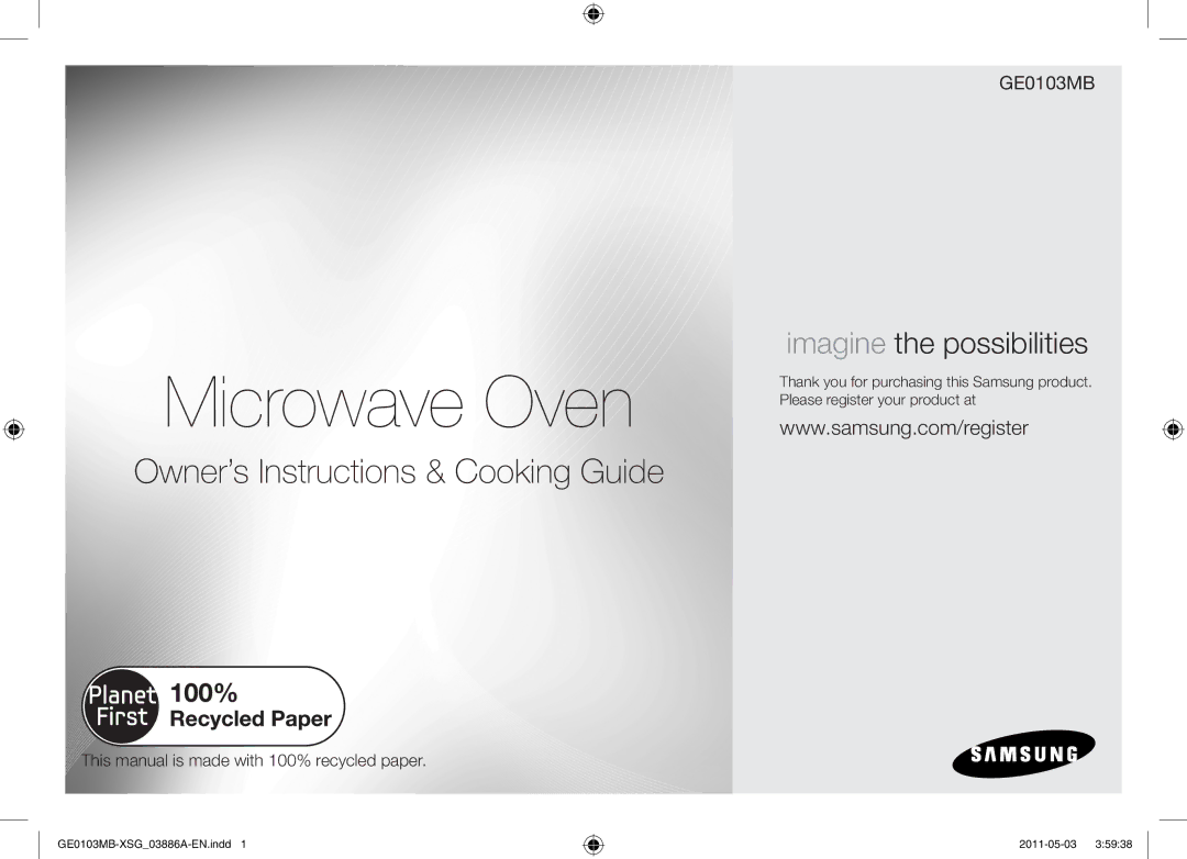 Samsung GE0103MB/FAL manual Microwave Oven 