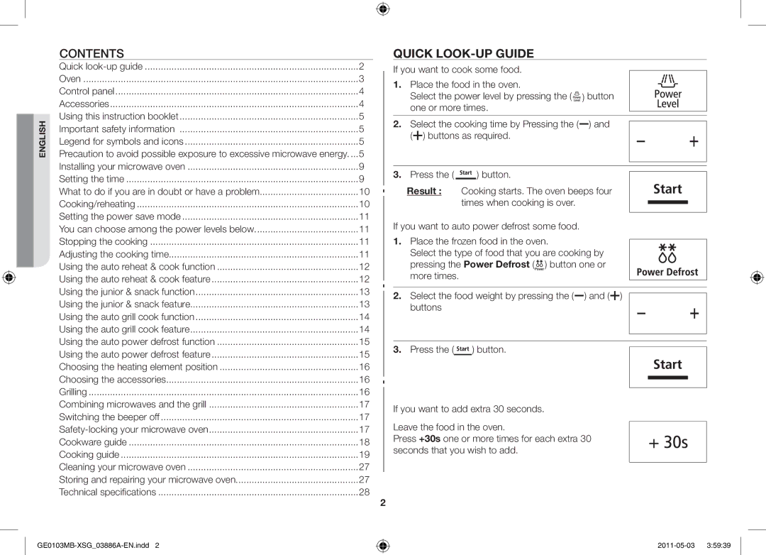 Samsung GE0103MB/FAL manual Contents, Quick look-up guide 