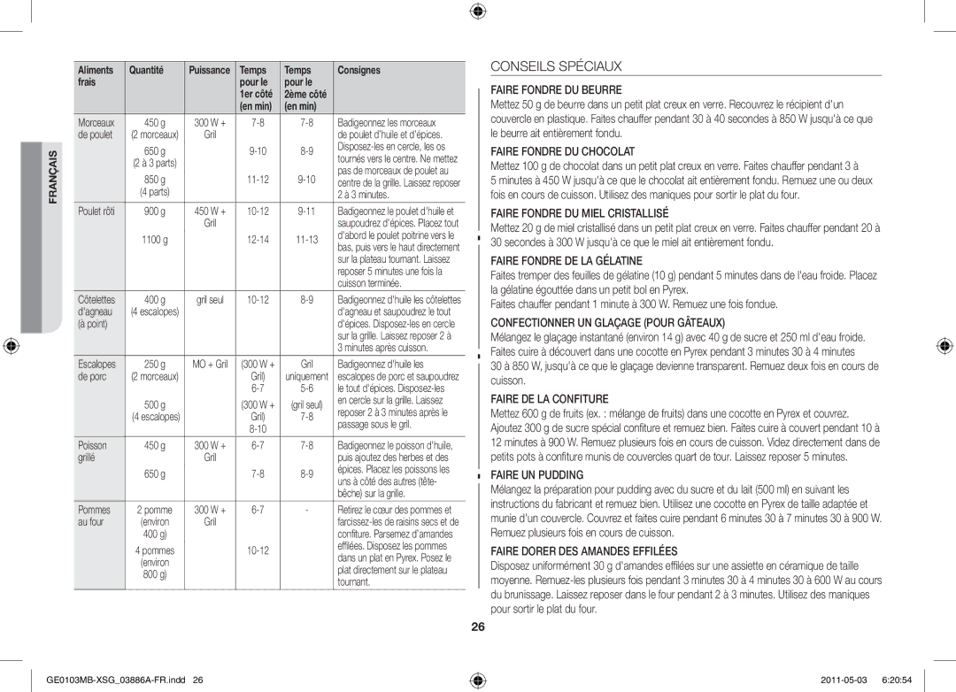 Samsung GE0103MB/FAL manual Conseils Spéciaux 