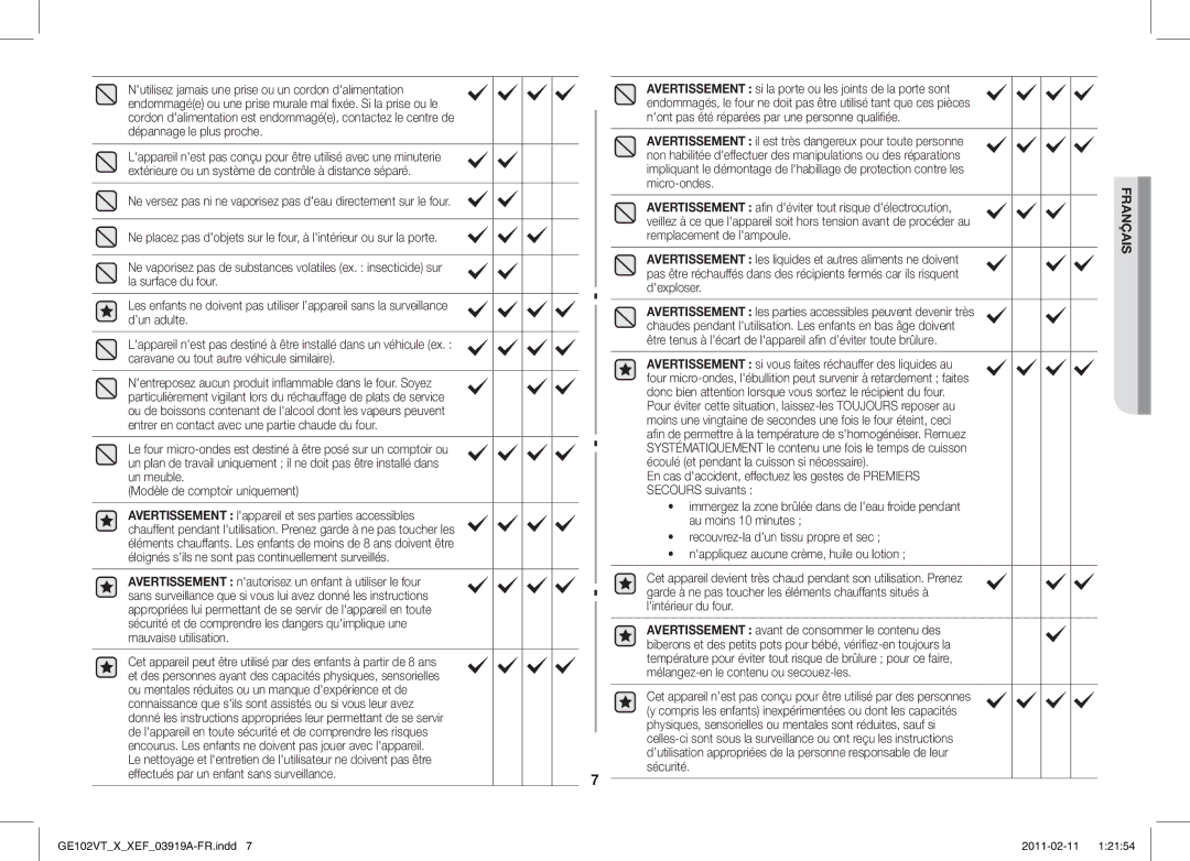 Samsung GE102V-X/XEF manual Français 