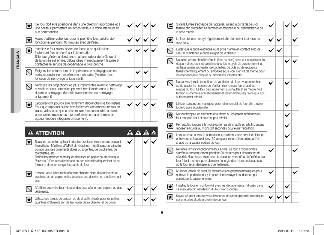 Samsung GE102V-X/XEF manual Français 