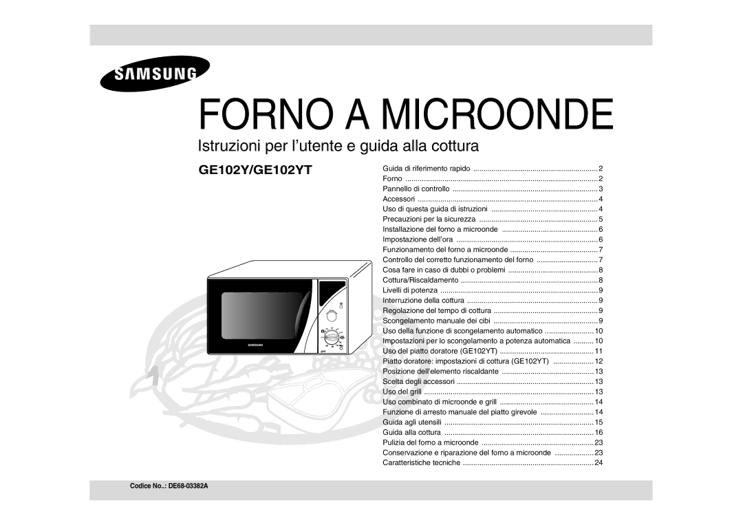 Samsung GE102Y-S/XET manual Forno a Microonde 