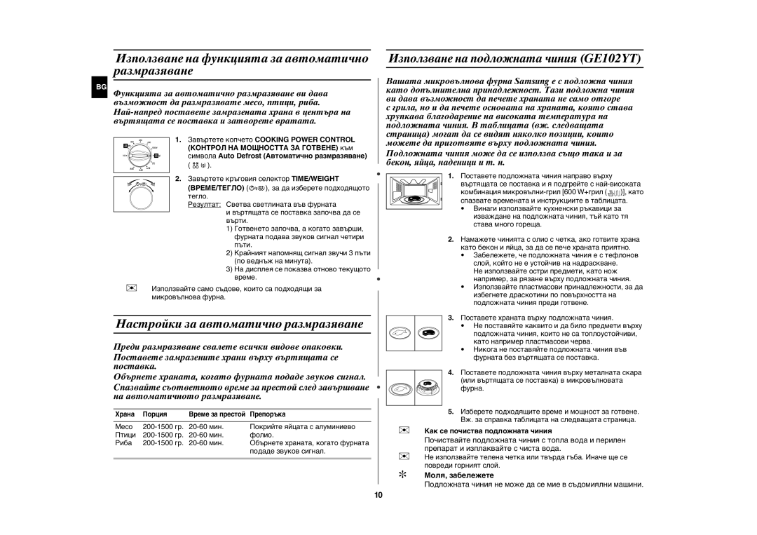 Samsung GE102Y/BOL manual Използване на функцията за автоматично размразяване, Настройки за автоматично размразяване 