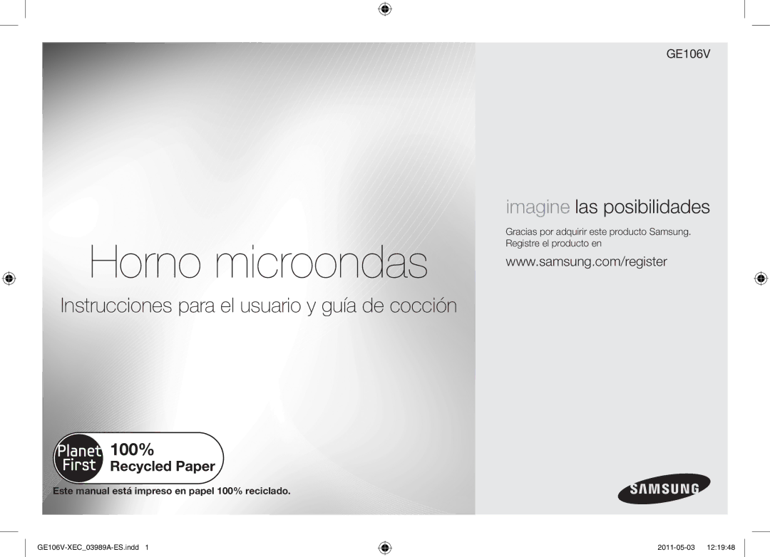 Samsung GE106V-S/XEC manual Horno microondas 