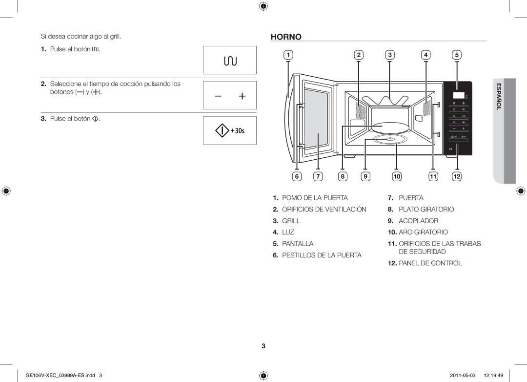 Samsung GE106V-S/XEC manual Horno 