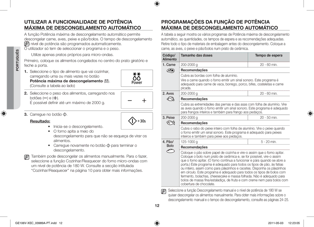 Samsung GE106V-S/XEC manual Recomendações 