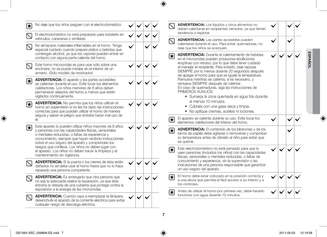 Samsung GE106V-S/XEC Advertencia Durante el calentamiento de bebidas, En el microondas pueden producirse ebulliciones 