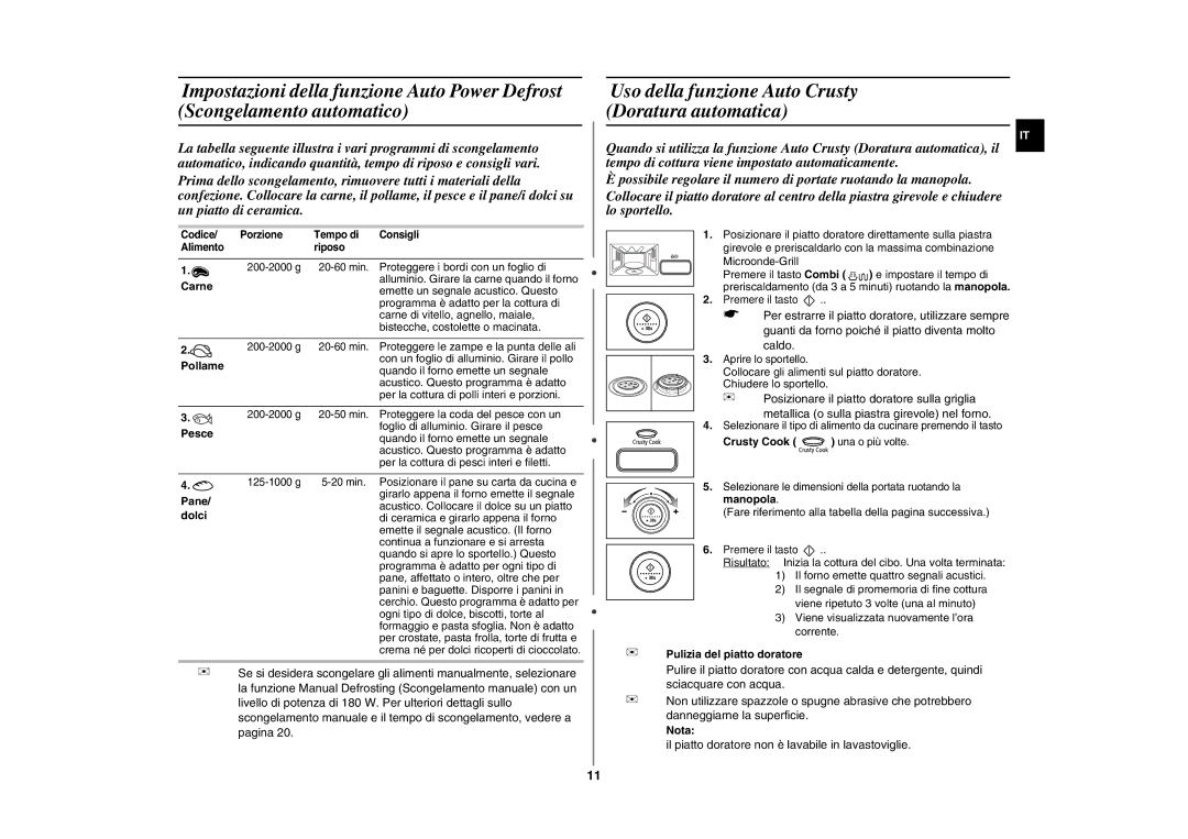 Samsung GE107L-S/XET, GE107L-BS/XET manual Uso della funzione Auto Crusty Doratura automatica 