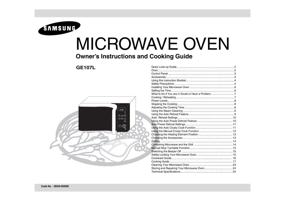 Samsung GE107L-S/BOL manual Microwave Oven 