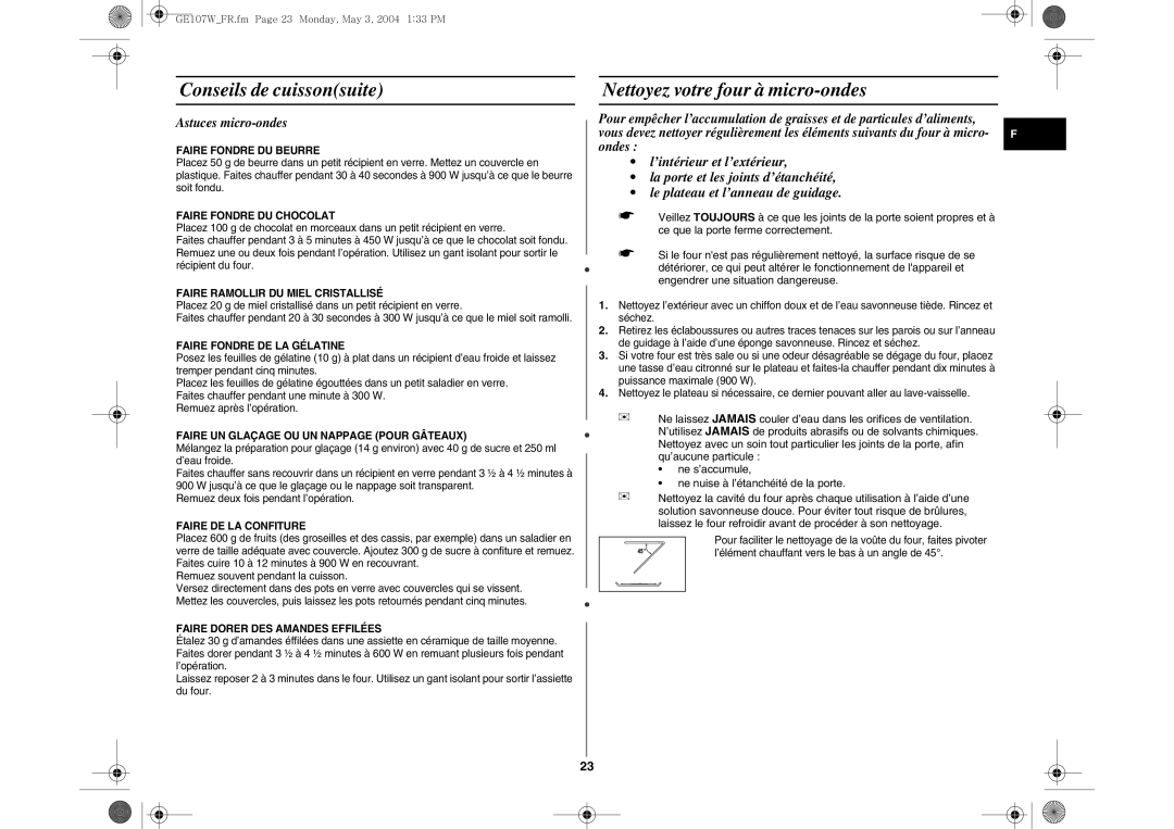 Samsung GE107W/XEF manual Nettoyez votre four à micro-ondes, Astuces micro-ondes 