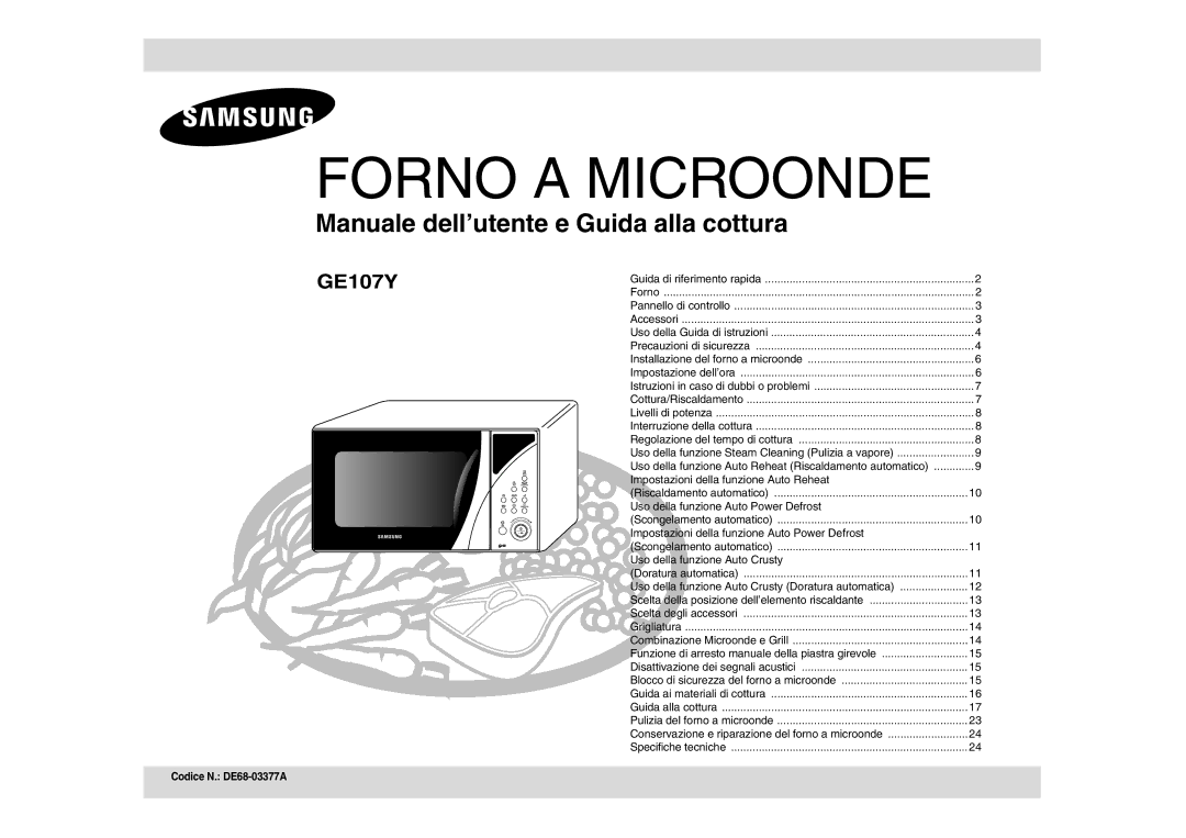 Samsung GE107Y/XET, GE107Y-S/XET manual Impostazioni della funzione Auto Reheat, Uso della funzione Auto Power Defrost 