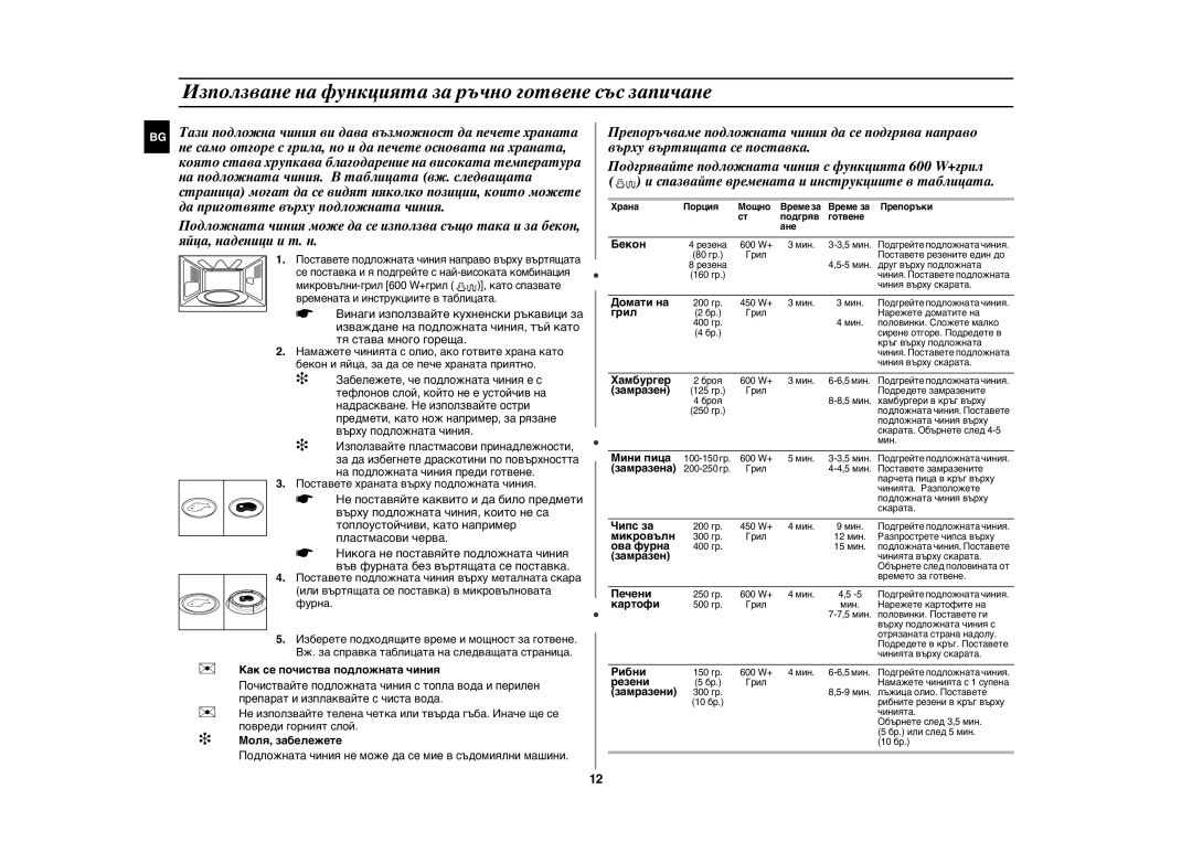 Samsung GE107Y/BOL manual Използване на функцията за ръчно готвене със запичане 