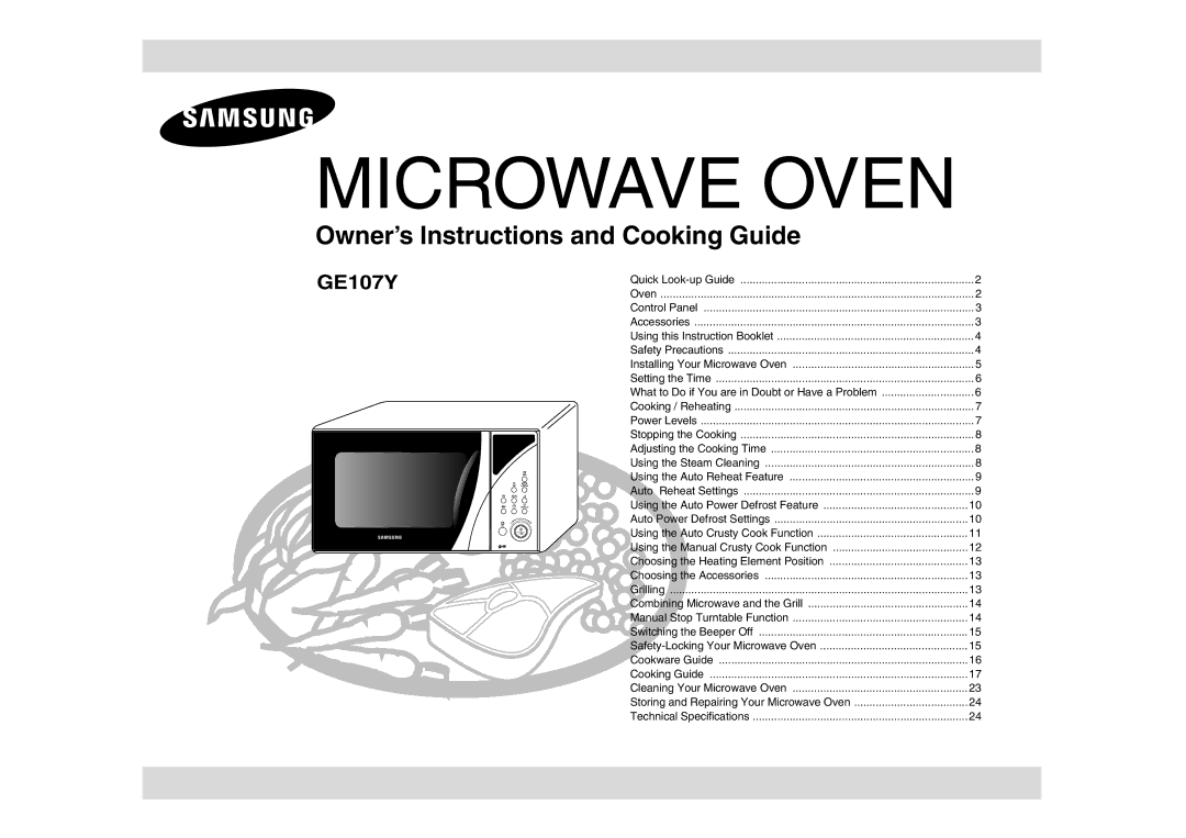 Samsung GE107Y/BOL manual Microwave Oven, Choosing the Heating Element Position 