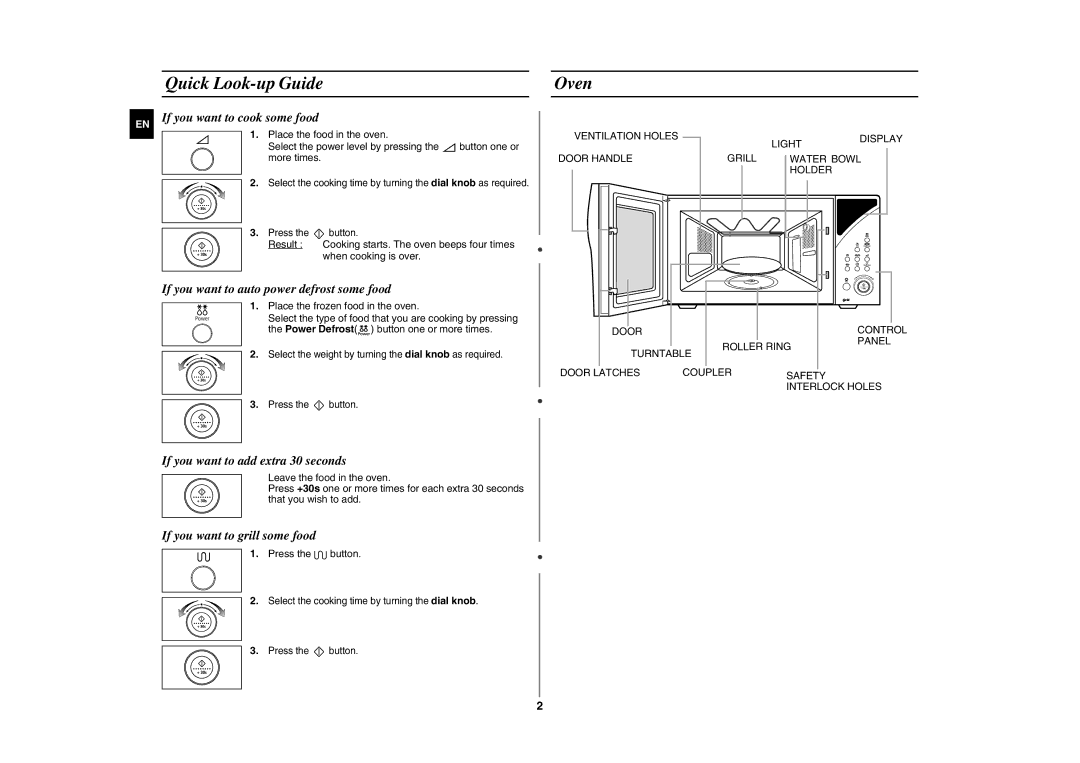 Samsung GE107Y/BOL manual Quick Look-up Guide, Oven 