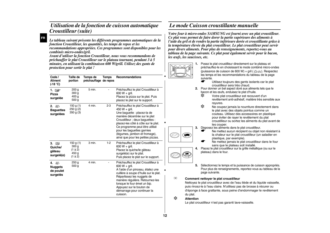 Samsung GE108L-S/XEF manual Le mode Cuisson croustillante manuelle 
