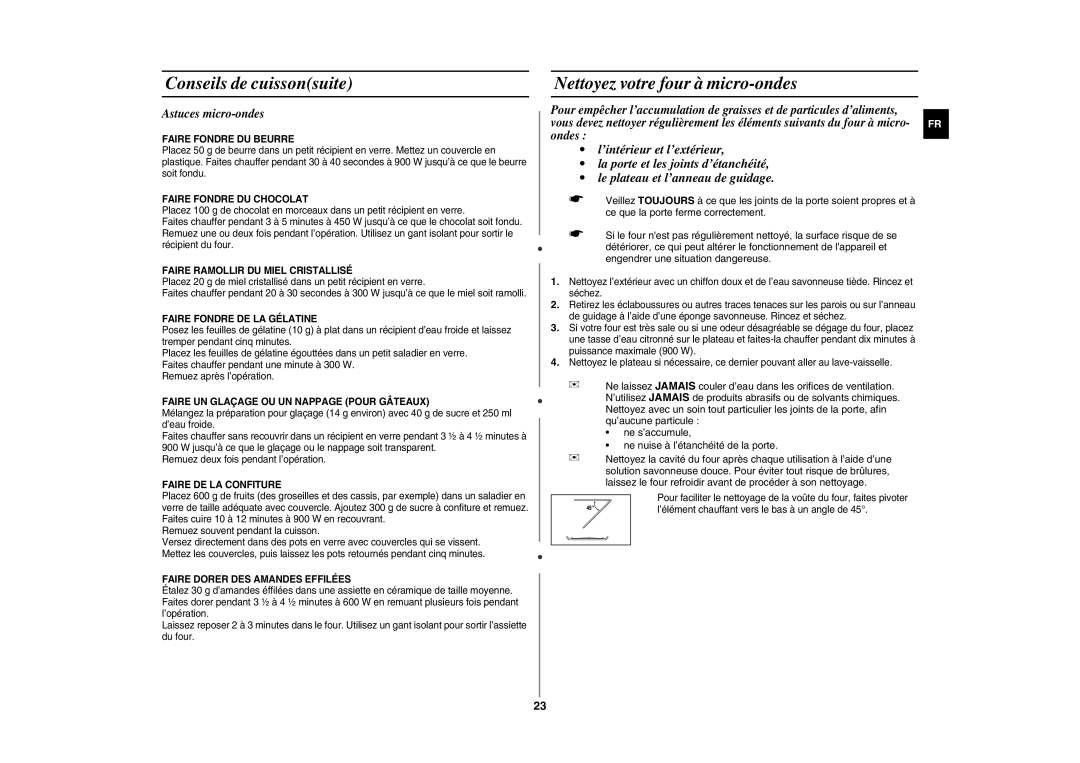 Samsung GE108L-S/XEF manual Nettoyez votre four à micro-ondes, Astuces micro-ondes 