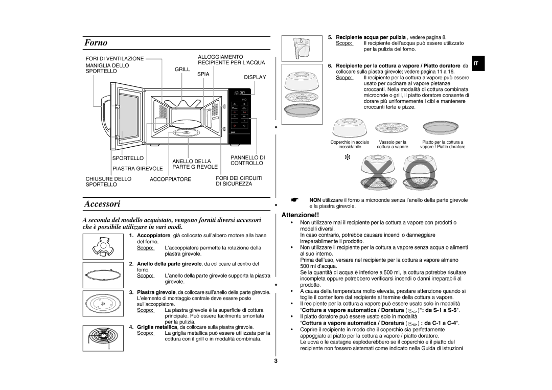 Samsung GE109MEST/XET manual Forno, Accessori 