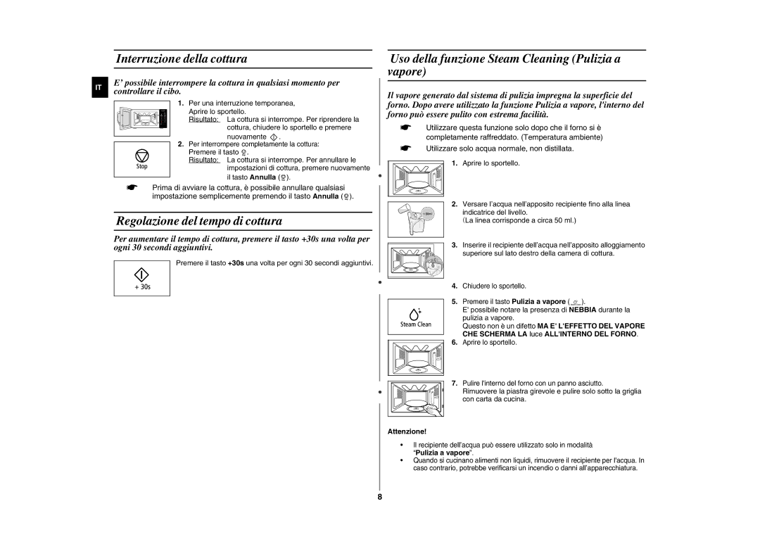 Samsung GE109MEST/XET manual Interruzione della cottura, Regolazione del tempo di cottura 