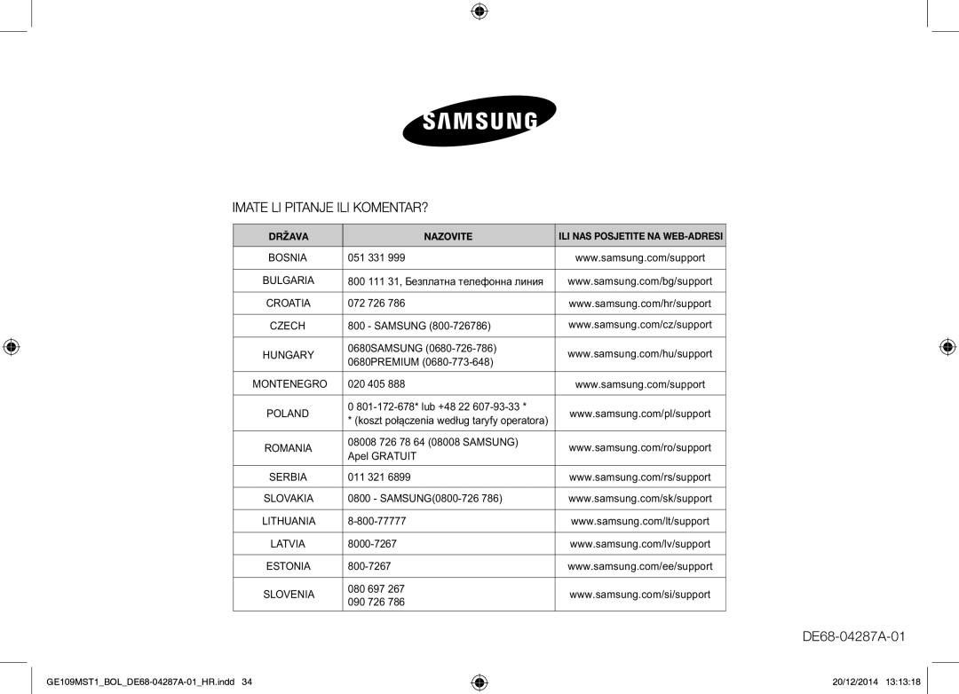 Samsung GE109MST1/BOL manual 072 726, 051 331 