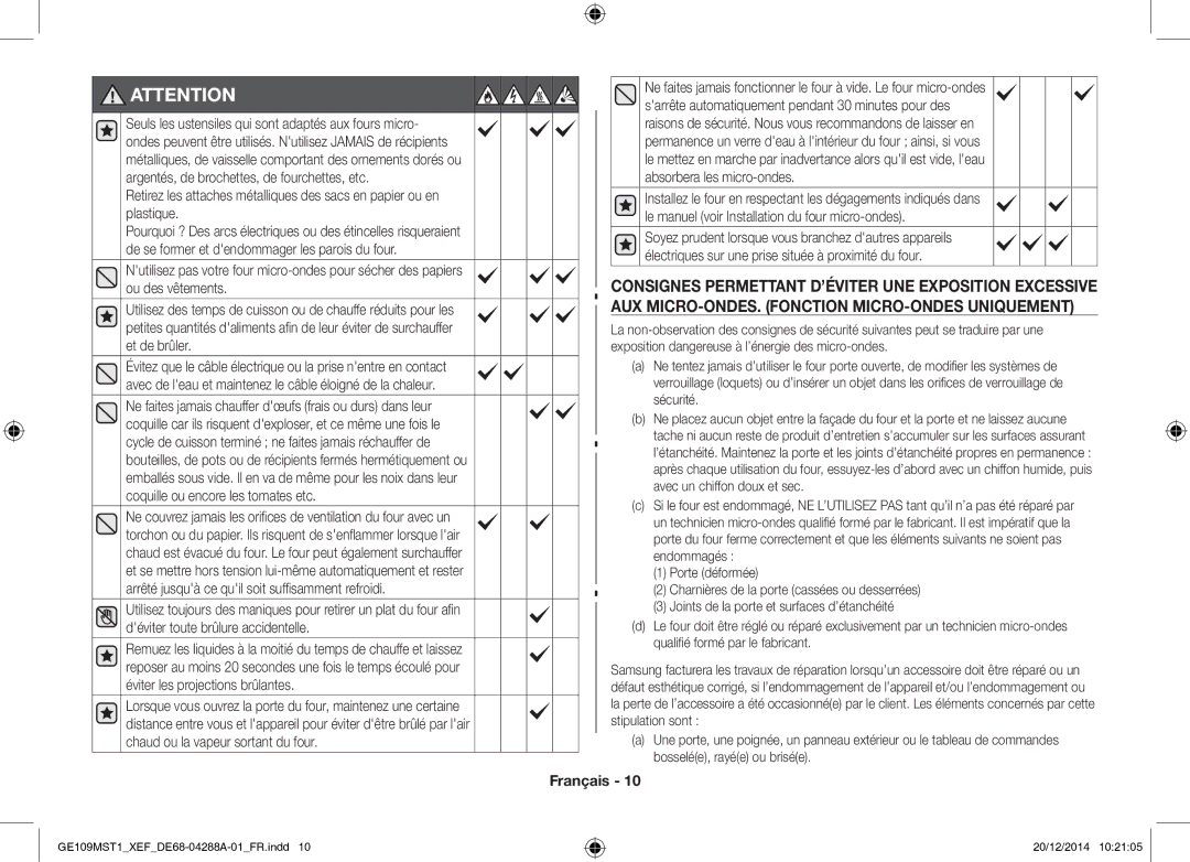 Samsung GE109MST1/XEF manual GE109MST1XEFDE68-04288A-01FR.indd 