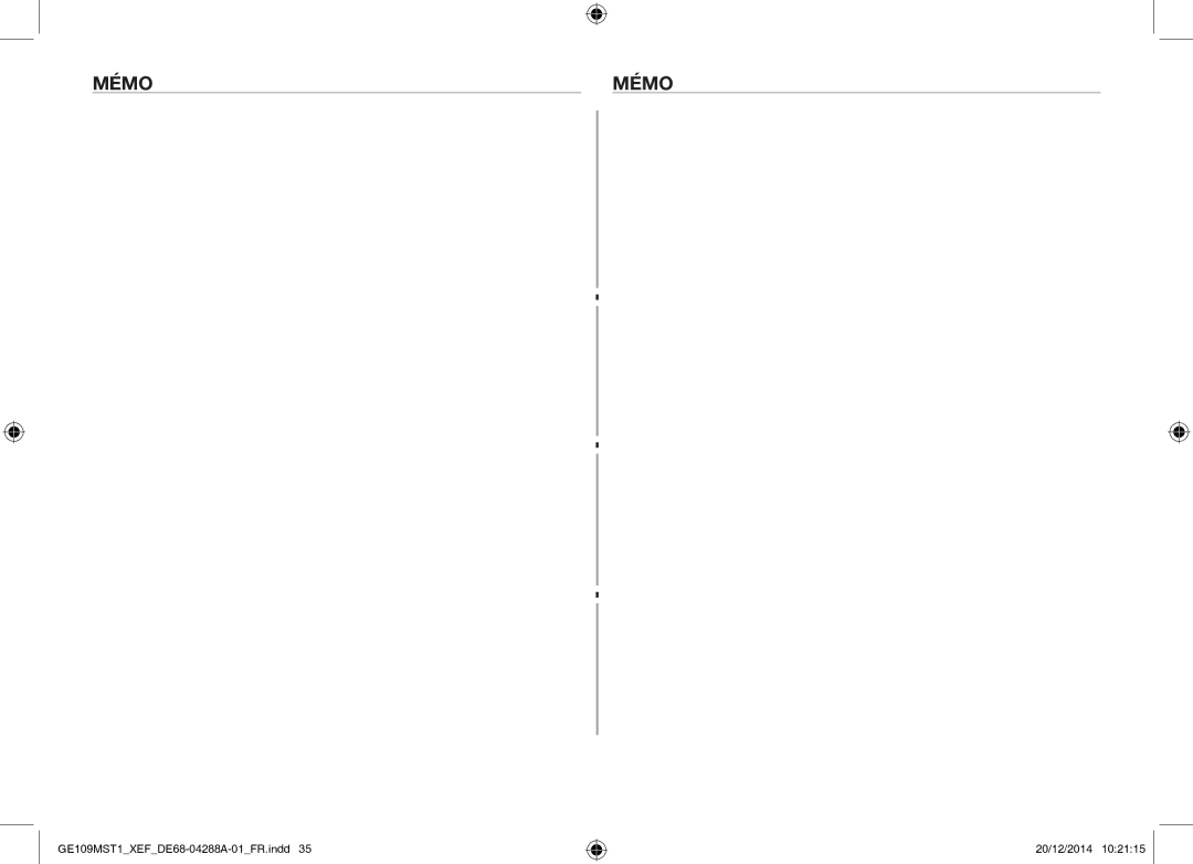 Samsung GE109MST1/XEF manual Mémo 