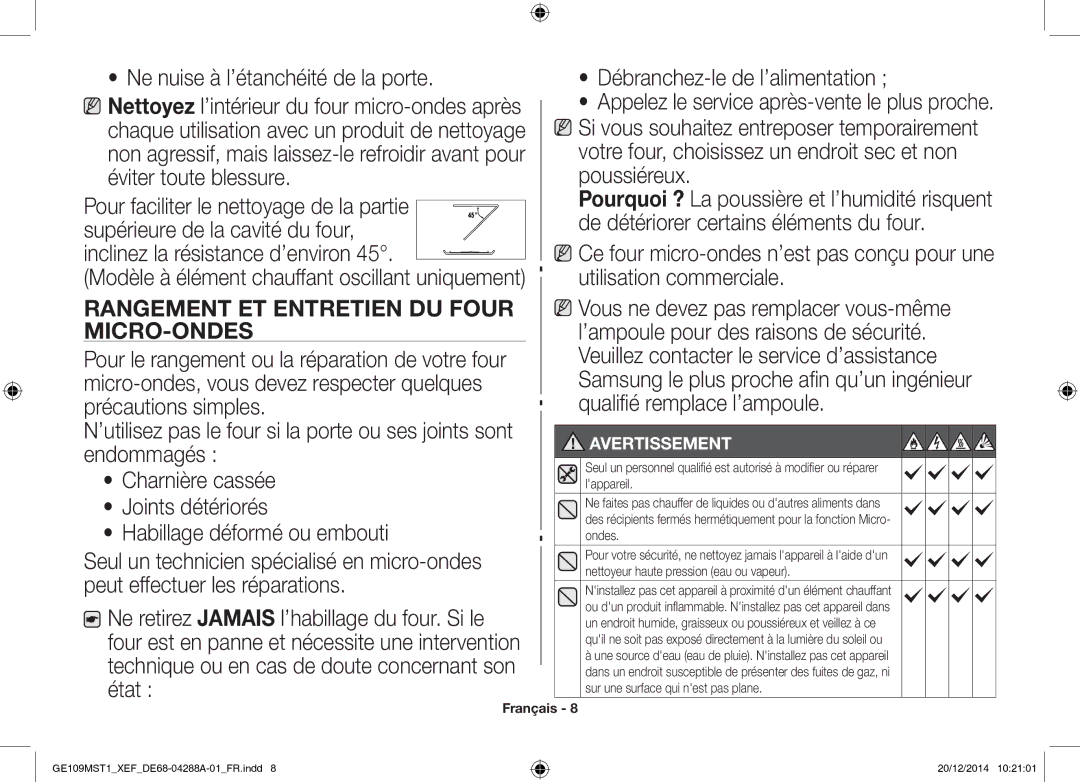 Samsung GE109MST1/XEF manual Ou réparer, Lappareil, Ondes, Sur une surface qui nest pas plane 